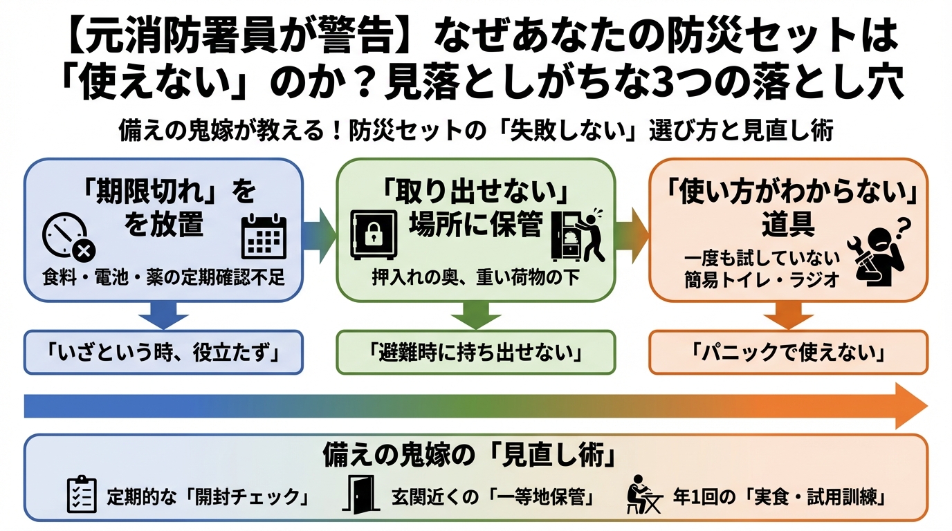 地震対策 【元消防署員が警告】なぜあなたの防災セットは「使えない」のか？見落としがちな3つの落とし穴