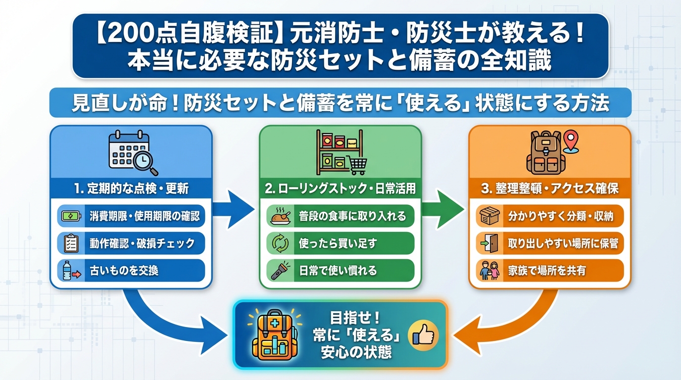 防災グッズ 見直しが命！防災セットと備蓄を常に「使える」状態にする方法