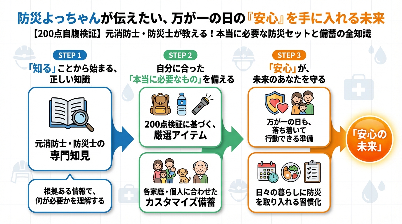 防災グッズ 防災よっちゃんが伝えたい、万が一の日の「安心」を手に入れる未来