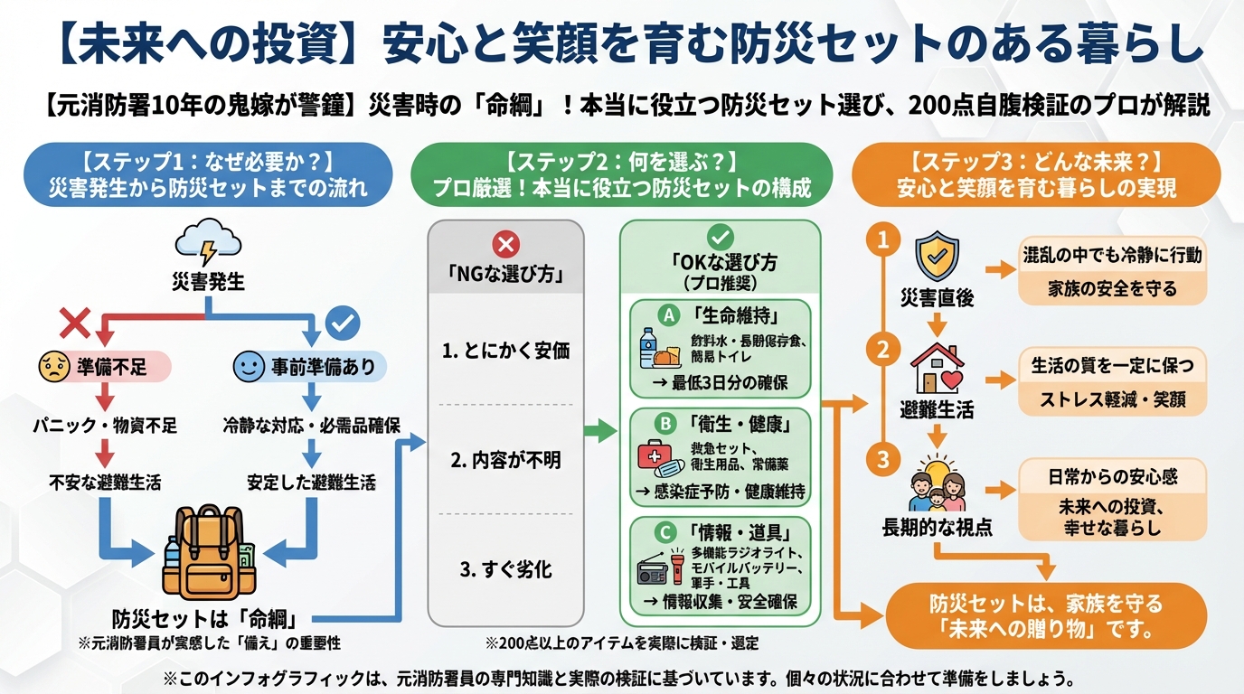 地震対策 【未来への投資】安心と笑顔を育む防災セットのある暮らし