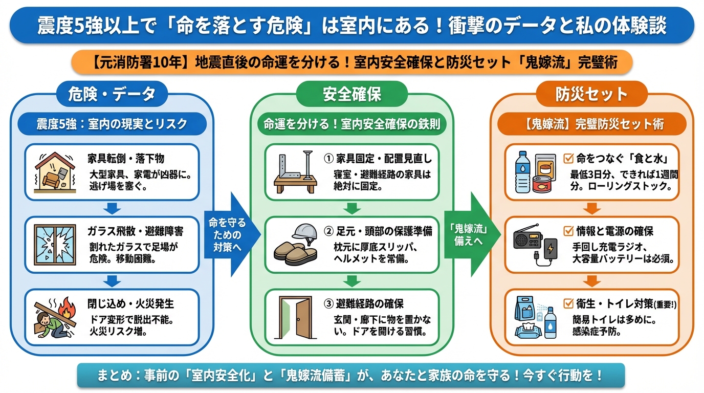地震対策 震度5強以上で「命を落とす危険」は室内にある！衝撃のデータと私の体験談