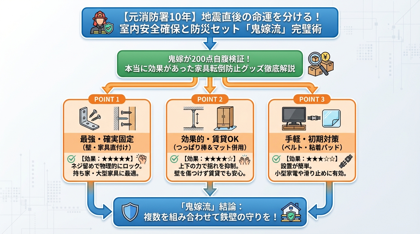 地震対策 鬼嫁が200点自腹検証！本当に効果があった家具転倒防止グッズ徹底解説