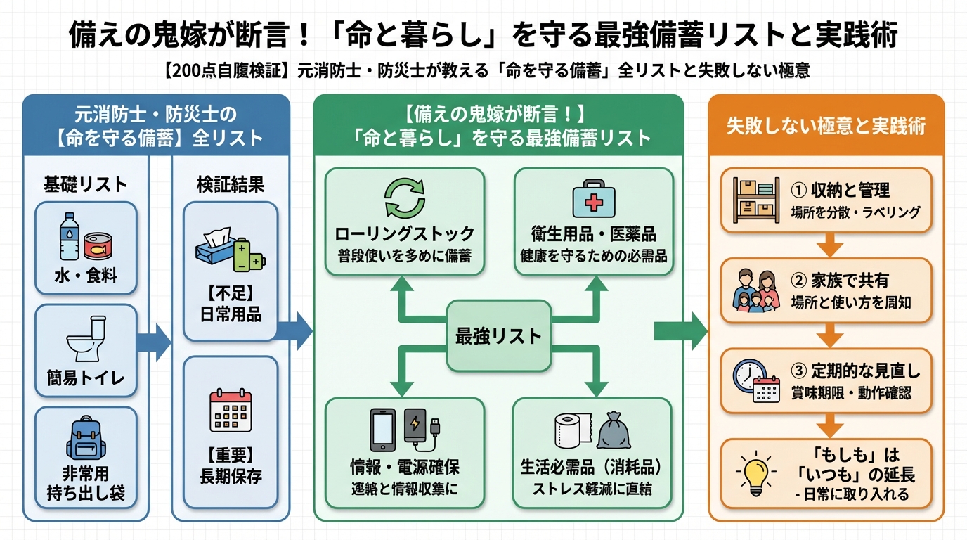 備蓄 備えの鬼嫁が断言！「命と暮らし」を守る最強備蓄リストと実践術