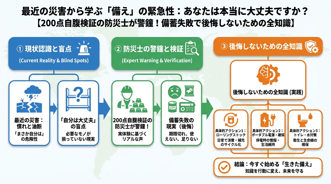 備蓄 最近の災害から学ぶ「備え」の緊急性：あなたは本当に大丈夫ですか？