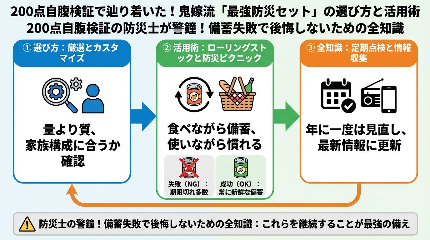 備蓄 200点自腹検証で辿り着いた！鬼嫁流「最強防災セット」の選び方と活用術
