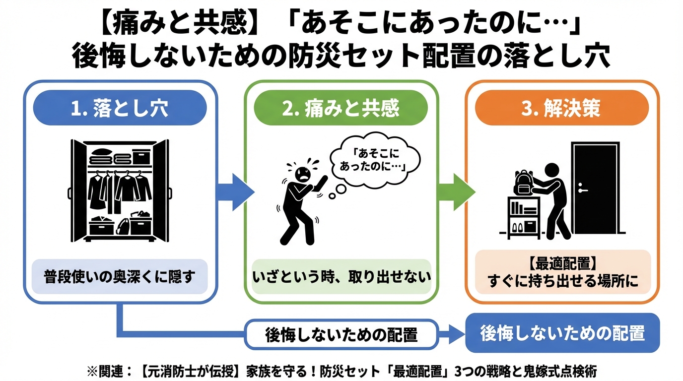 地震対策 【痛みと共感】「あそこにあったのに…」後悔しないための防災セット配置の落とし穴