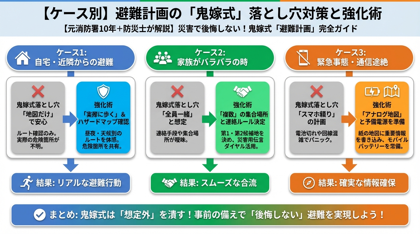 避難計画 【ケース別】避難計画の「鬼嫁式」落とし穴対策と強化術