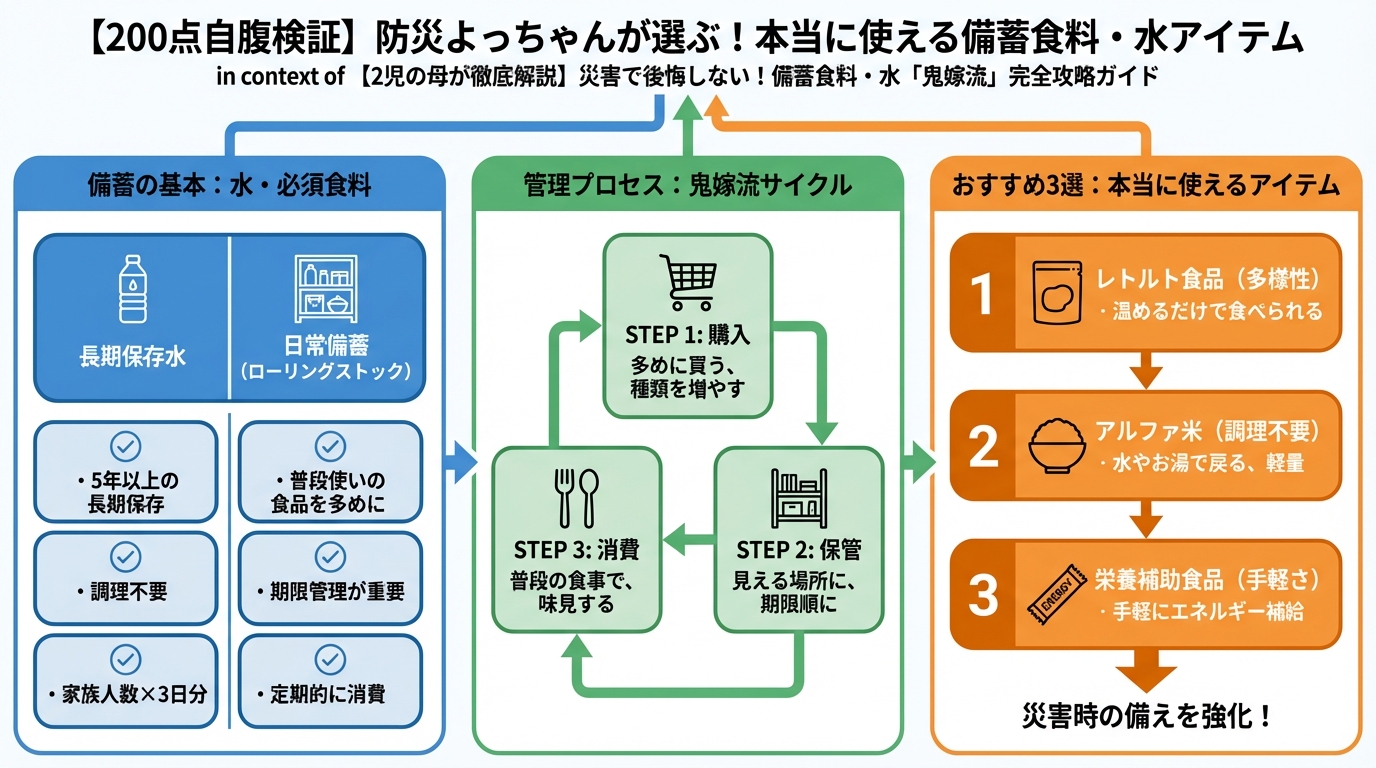 備蓄 【200点自腹検証】防災よっちゃんが選ぶ！本当に使える備蓄食料・水アイテム