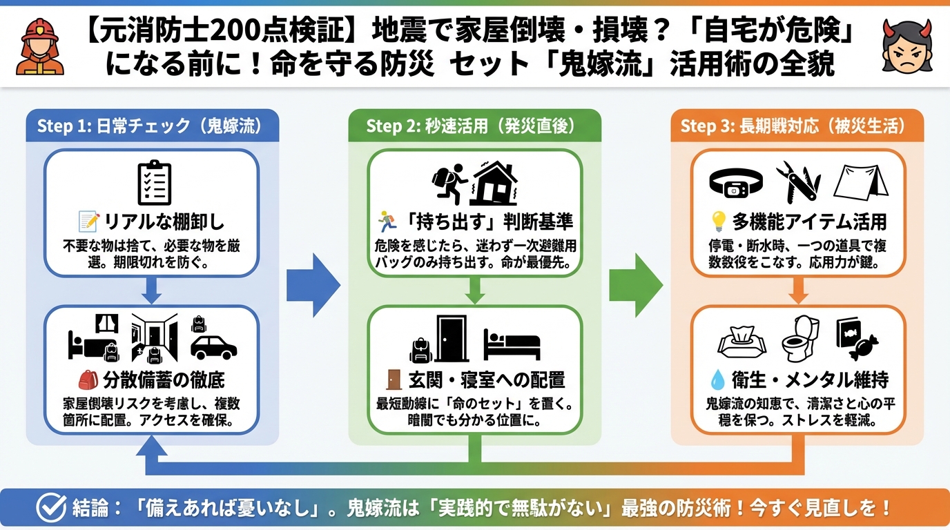 地震対策 「自宅が危険」になる前に！命を守る防災セット「鬼嫁流」活用術の全貌