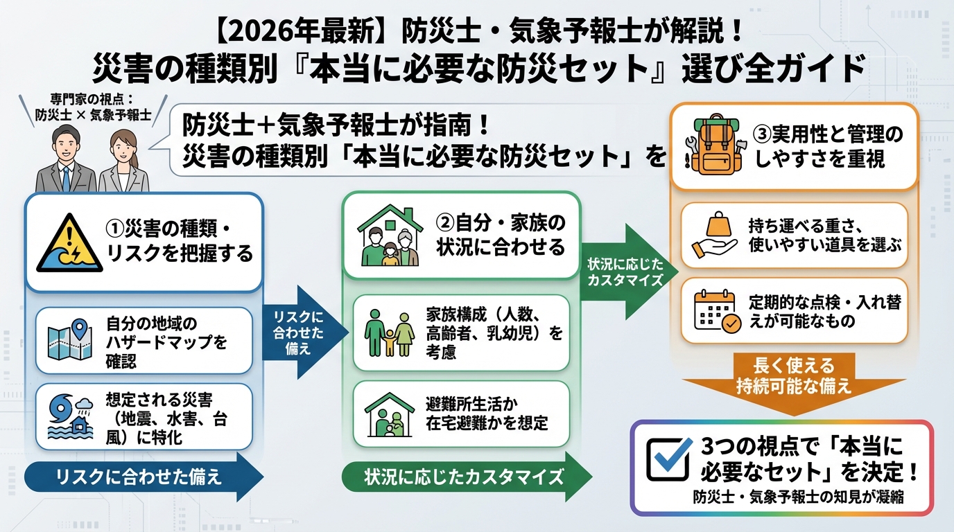 防災グッズ 防災士＋気象予報士が指南！災害の種類別「本当に必要な防災セット」を見極める3つの視点