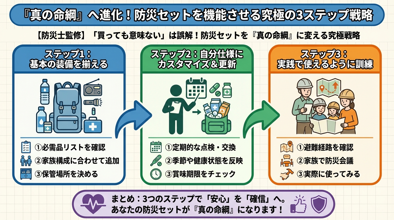 防災グッズ 『真の命綱』へ進化！防災セットを機能させる究極の3ステップ戦略