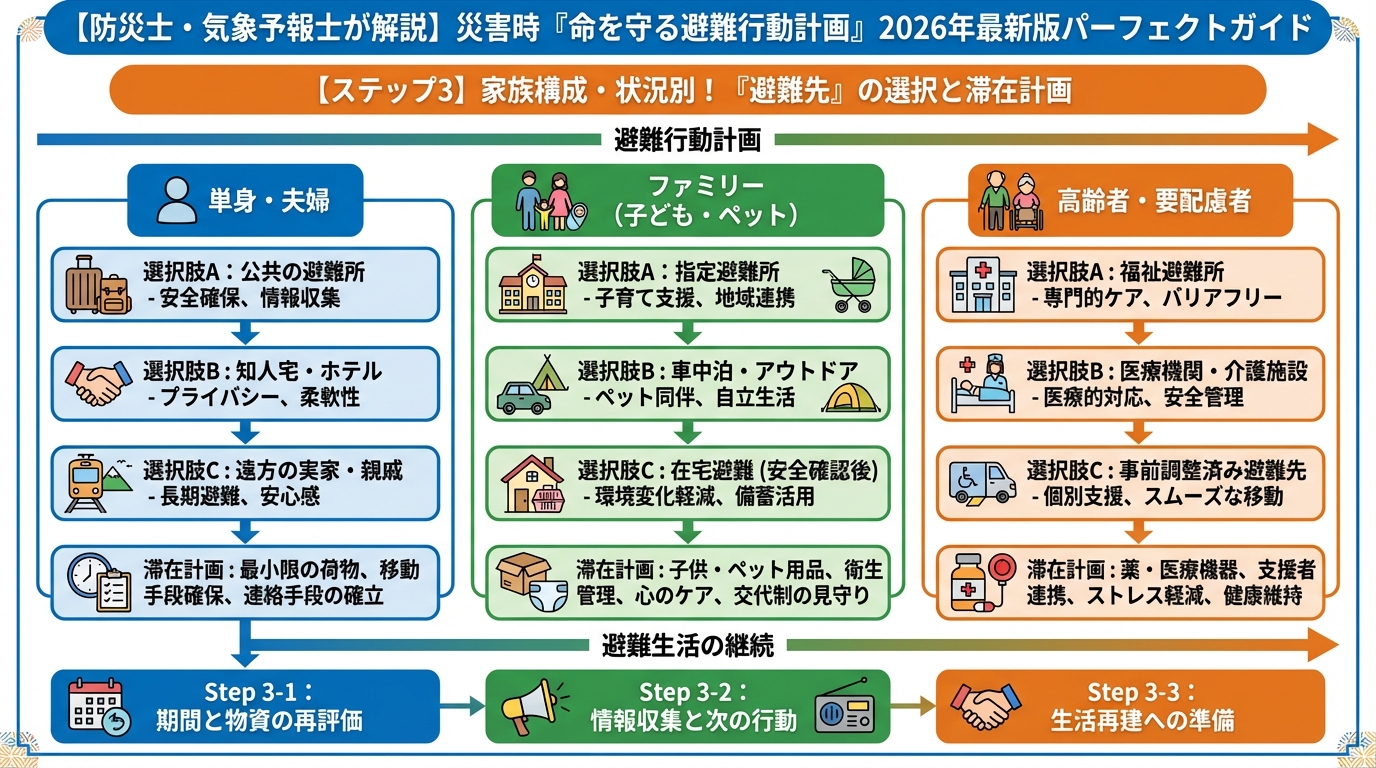 避難計画 【ステップ3】家族構成・状況別！『避難先』の選択と滞在計画
