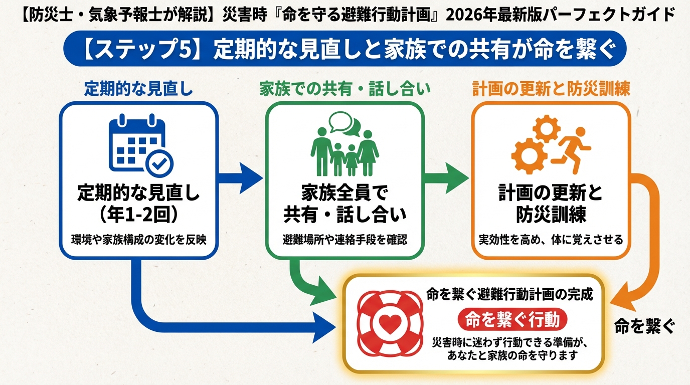 避難計画 【ステップ5】定期的な見直しと家族での共有が命を繋ぐ