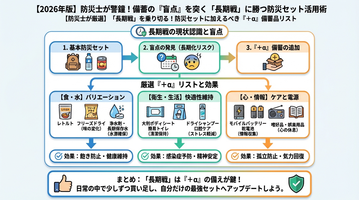 備蓄 【防災士が厳選】「長期戦」を乗り切る！防災セットに加えるべき『＋α』備蓄品リスト