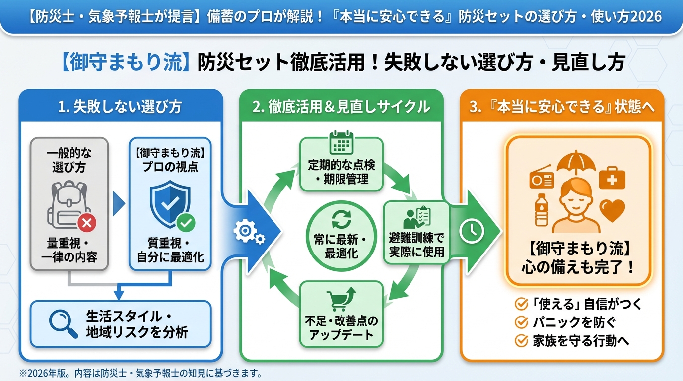 備蓄 【御守まもり流】防災セット徹底活用！失敗しない選び方・見直し方