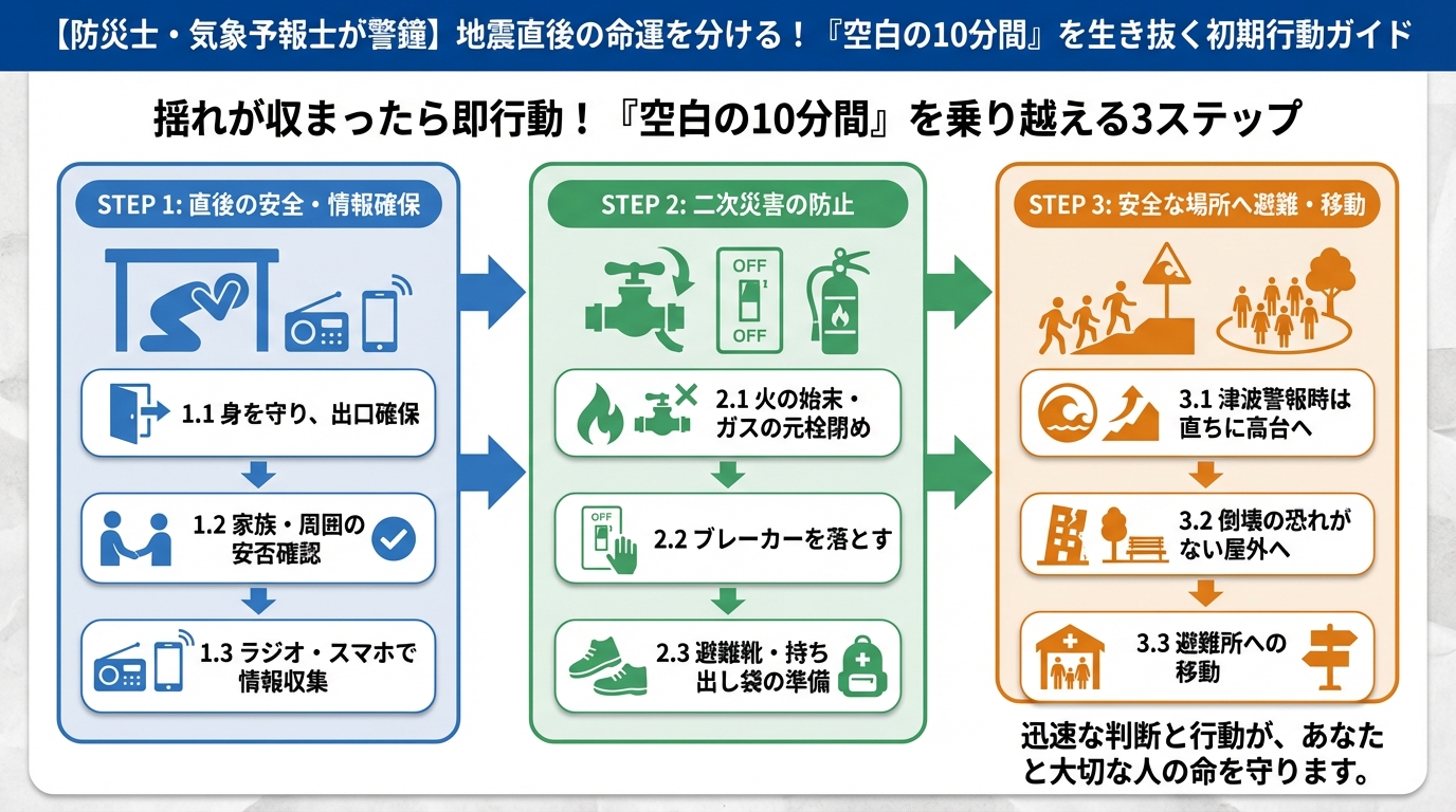 地震対策 揺れが収まったら即行動！『空白の10分間』を乗り越える3ステップ