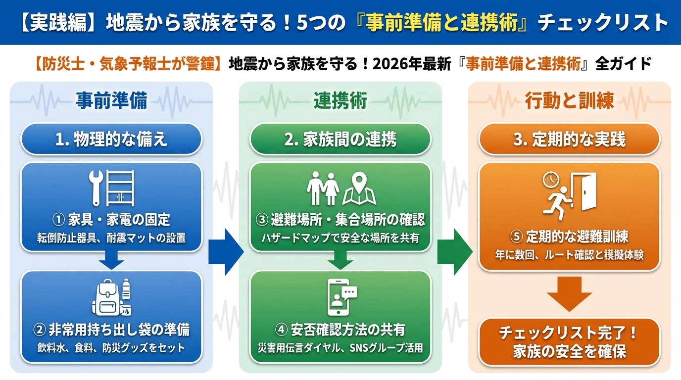 地震対策 【実践編】地震から家族を守る！5つの『事前準備と連携術』チェックリスト