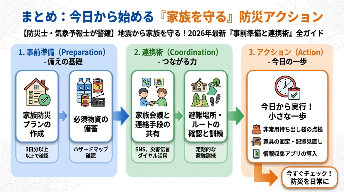 地震対策 まとめ：今日から始める『家族を守る』防災アクション