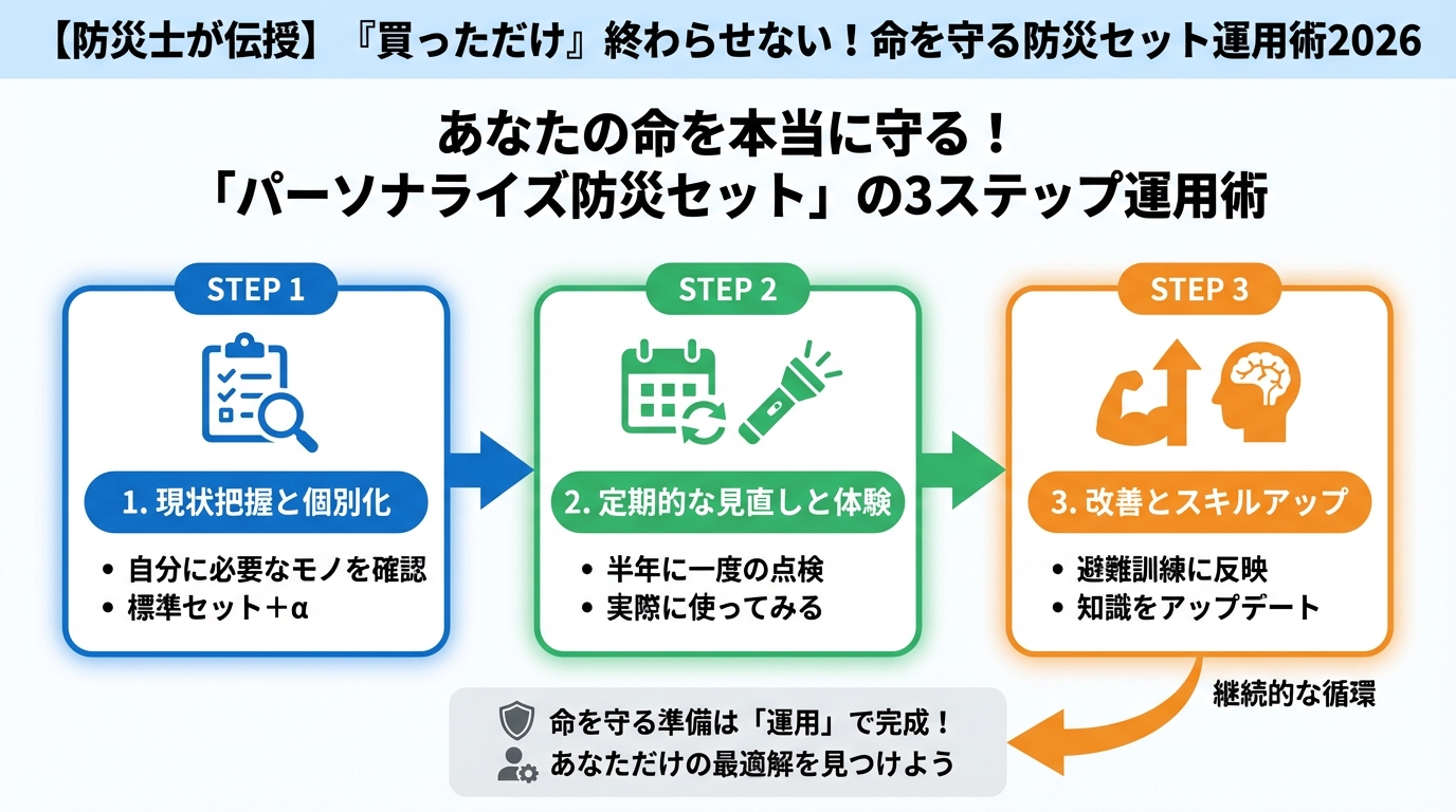 地震対策 あなたの命を本当に守る！「パーソナライズ防災セット」の3ステップ運用術