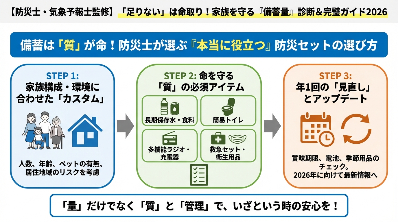 備蓄 備蓄は「質」が命！防災士が選ぶ『本当に役立つ』防災セットの選び方