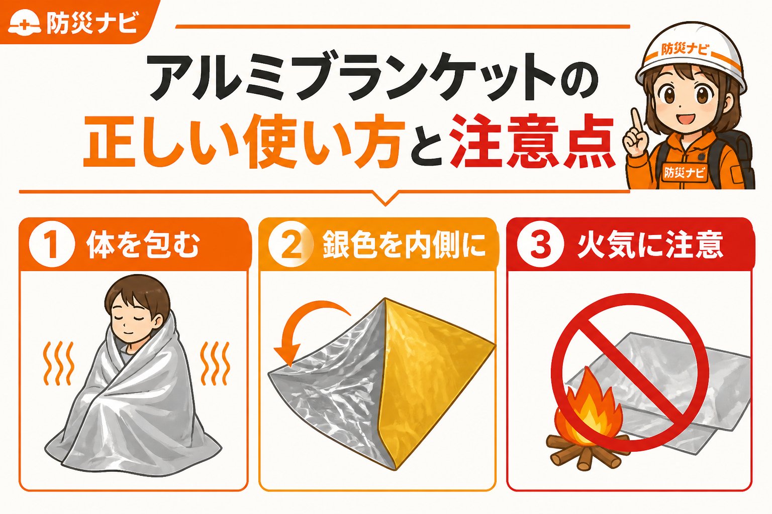防災グッズ アルミブランケットの正しい使い方と注意点