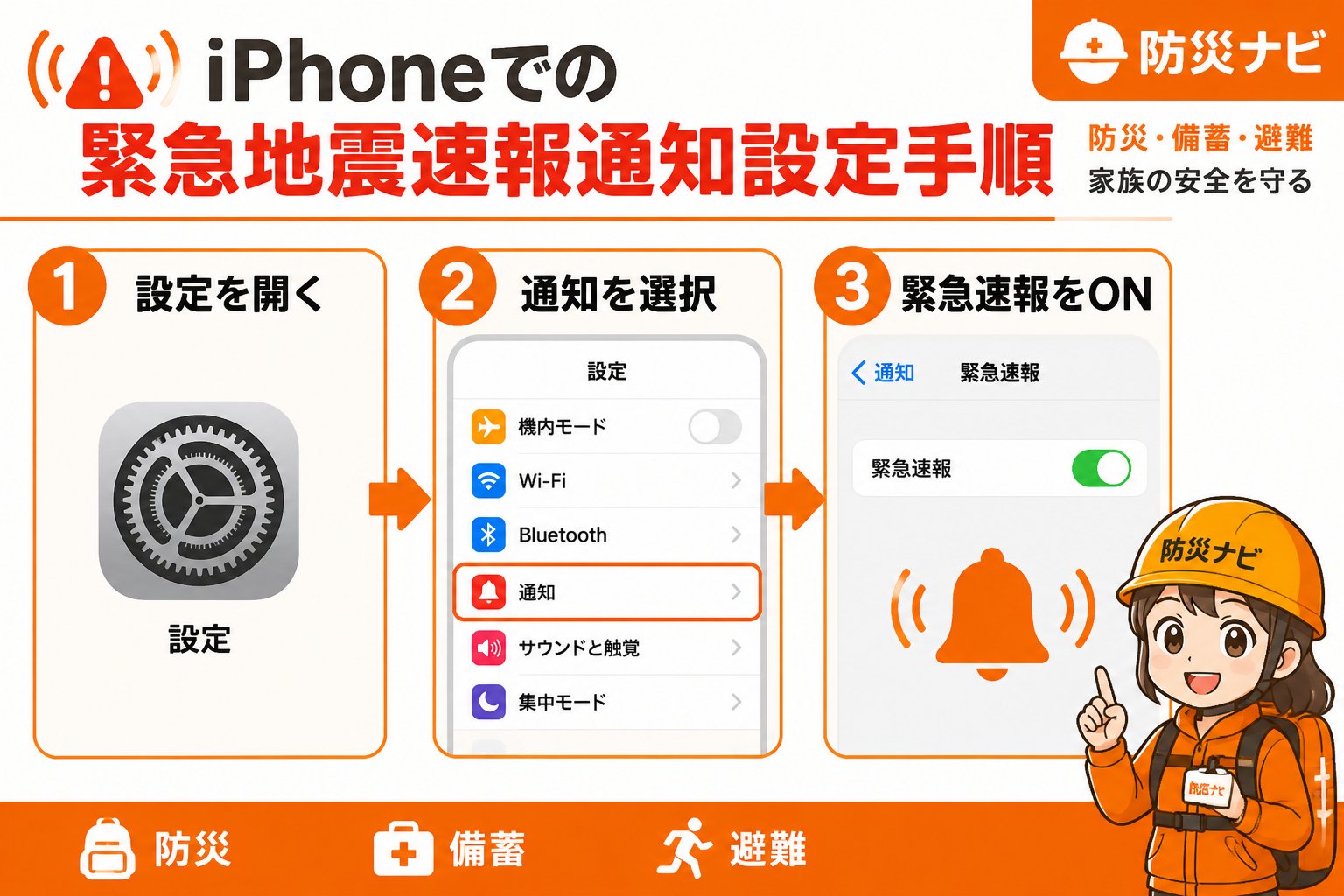 地震対策 【iPhoneでの緊急地震速報通知設定手順】