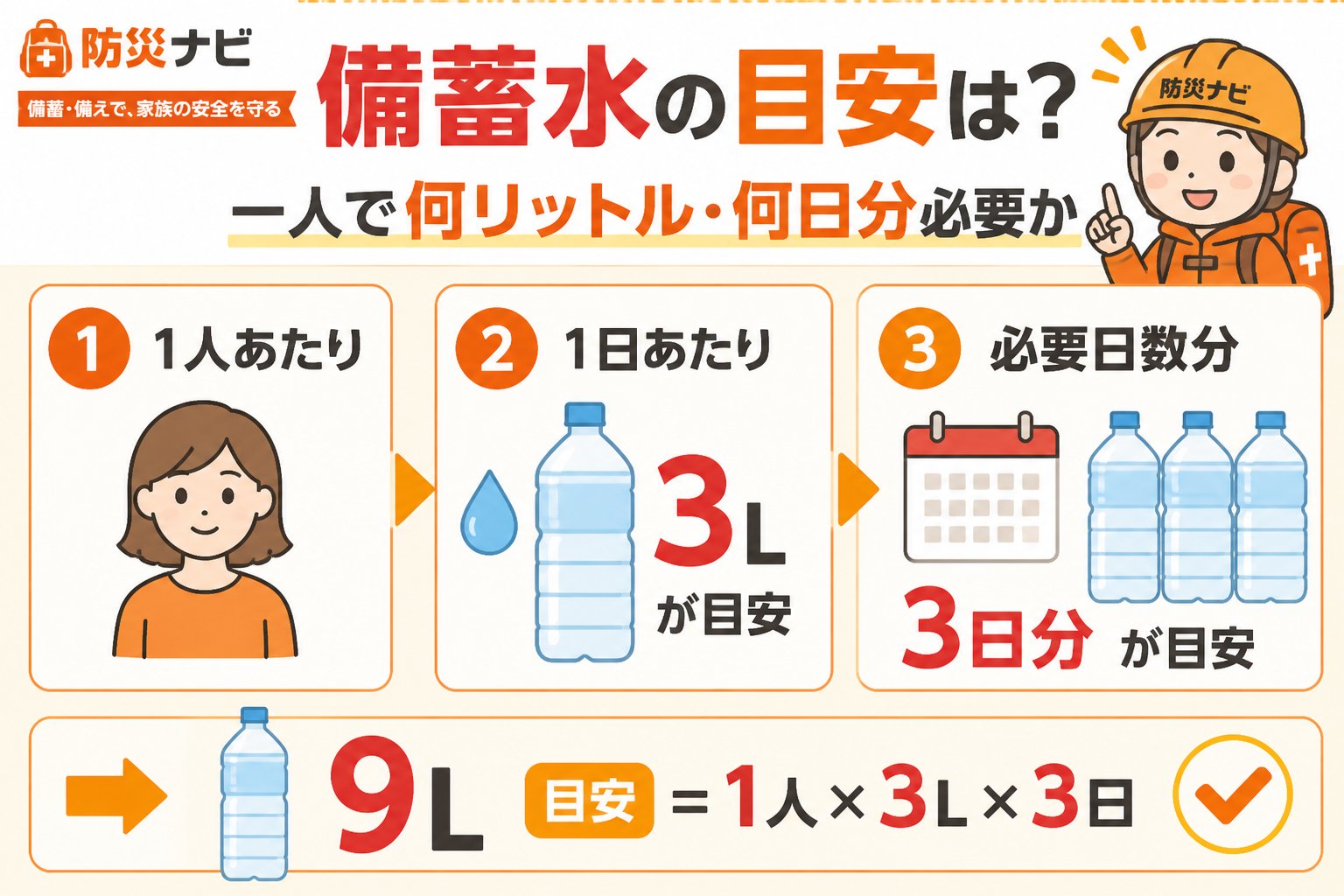 備蓄 備蓄水の目安は?一人で何リットル・何日分必要か