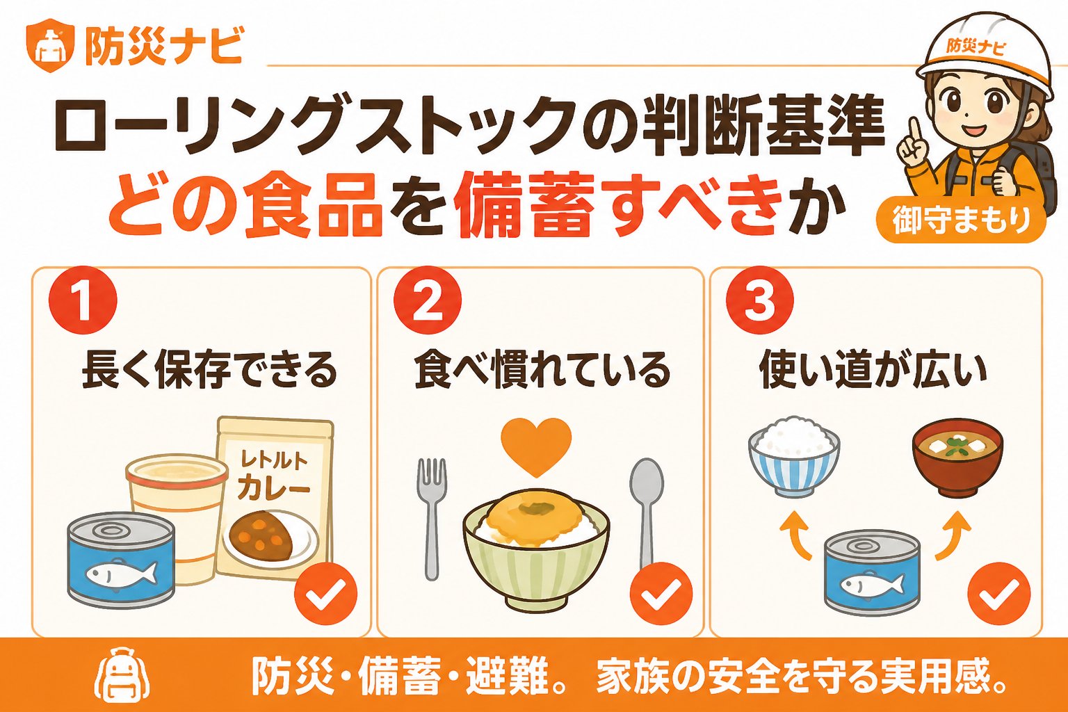 備蓄 ローリングストックの判断基準：どの食品を備蓄すべきか