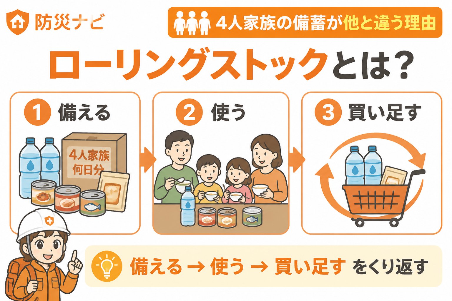 備蓄 1. ローリングストックとは?4人家族の備蓄が他と違う理由