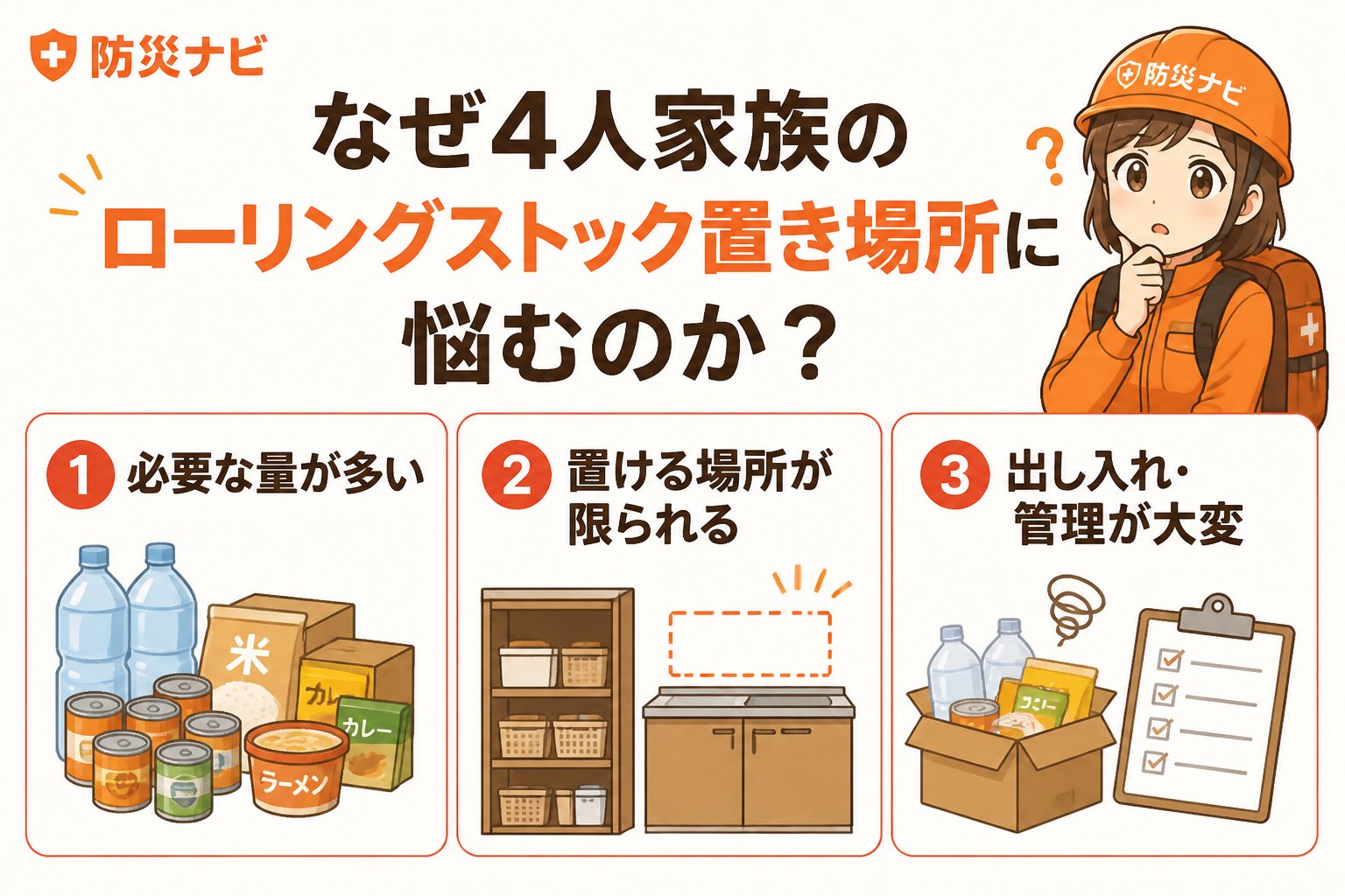 備蓄 なぜ4人家族のローリングストック置き場所に悩むのか?