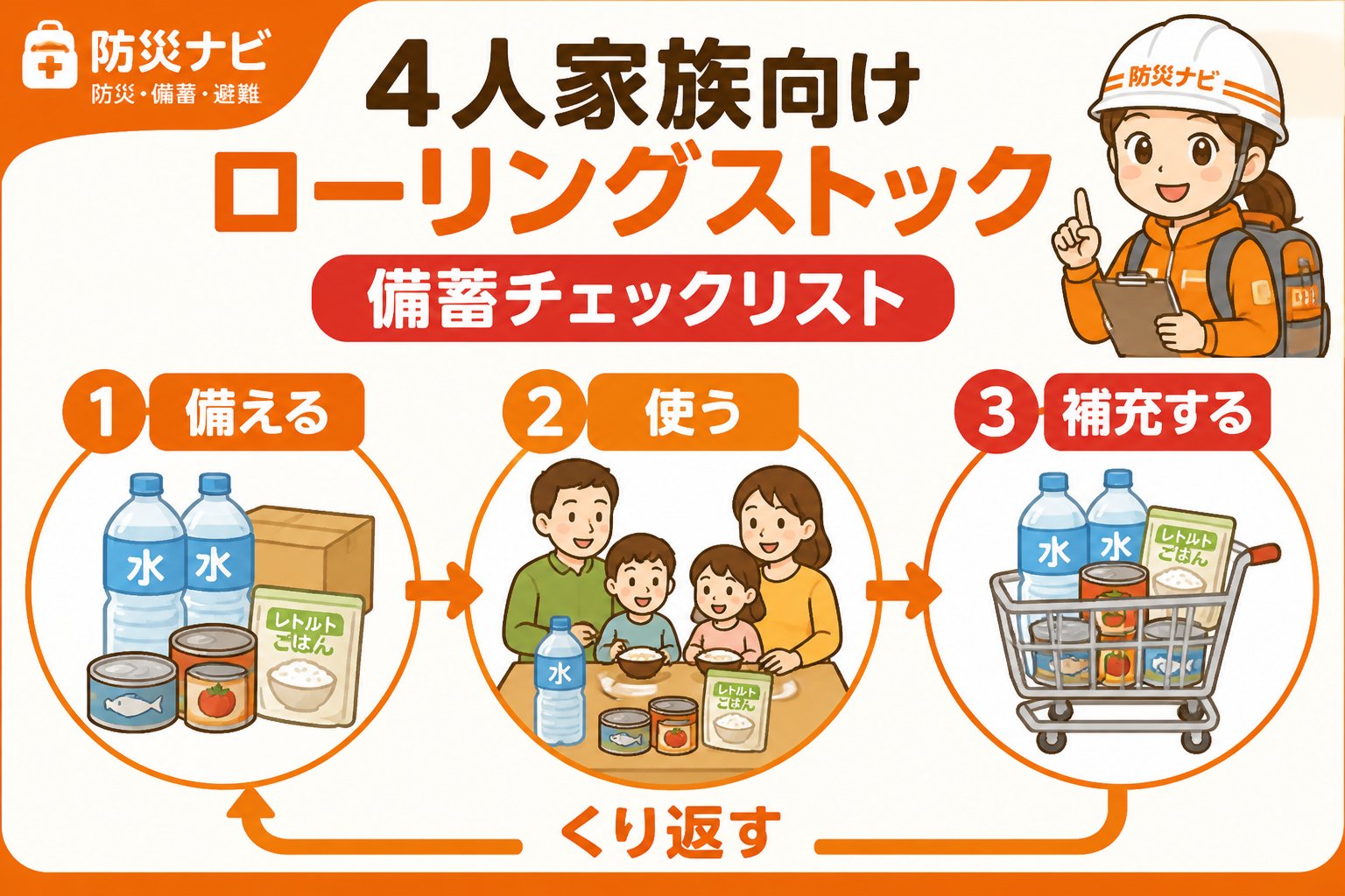 備蓄 4人家族向けローリングストック備蓄チェックリスト