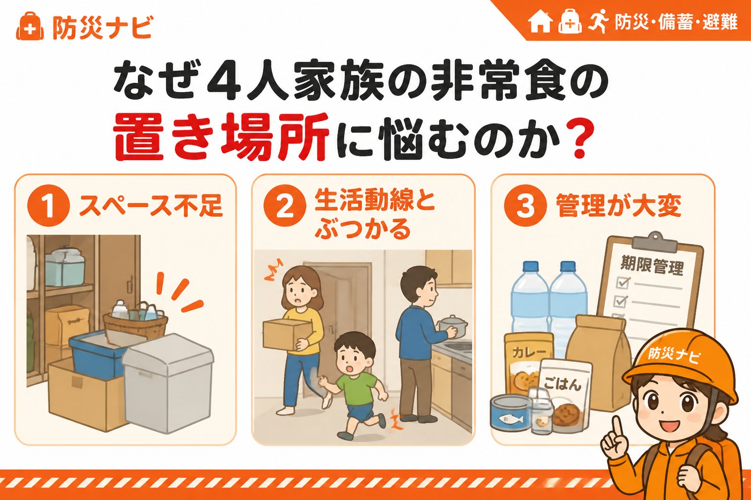 備蓄 なぜ4人家族の非常食の置き場所に悩むのか?