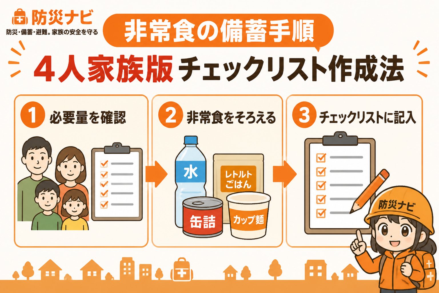 備蓄 非常食の備蓄手順|4人家族版チェックリスト作成法