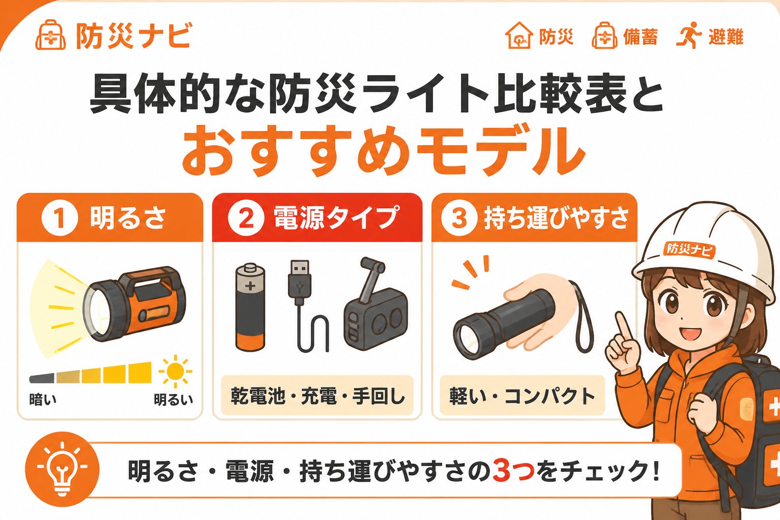 防災グッズ 具体的な防災ライト比較表とおすすめモデル
