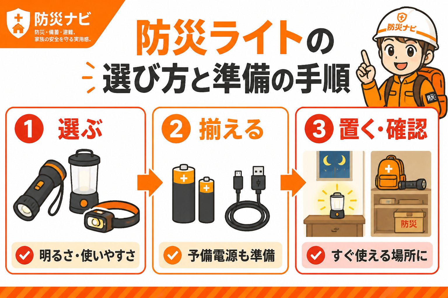 防災グッズ 防災ライトの選び方と準備の手順