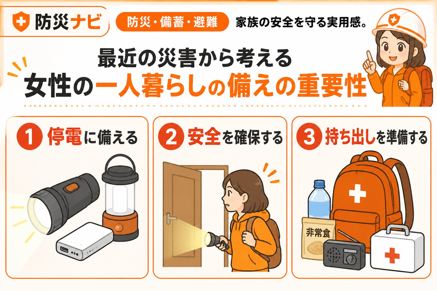 防災グッズ 最近の災害から考える女性の一人暮らしの備えの重要性