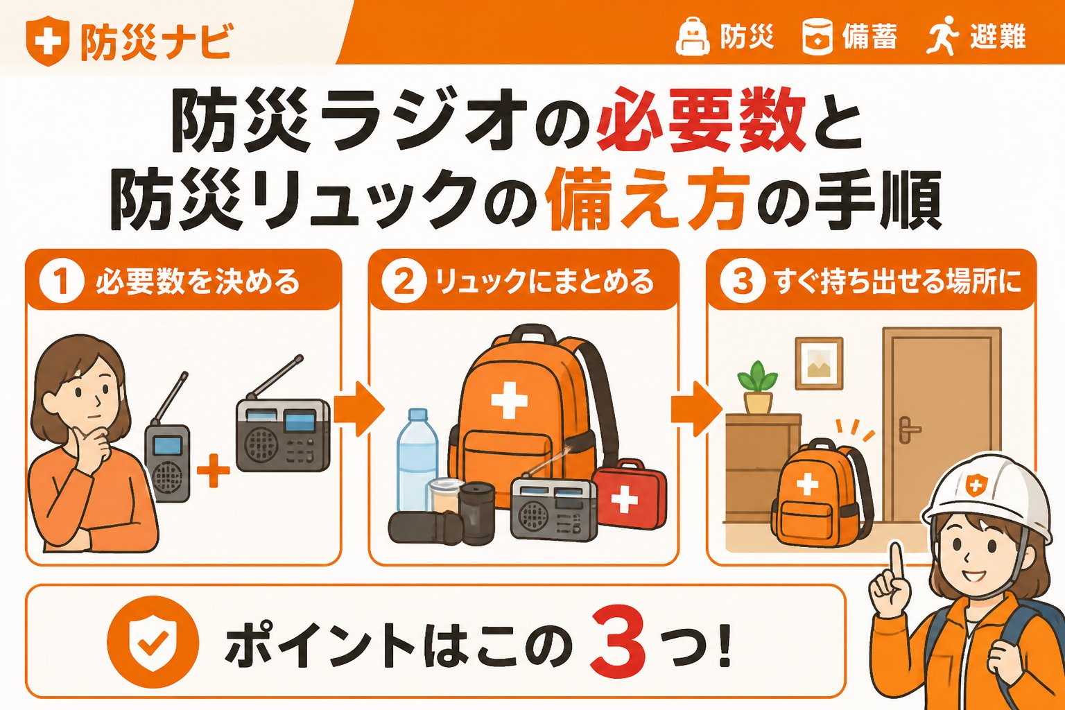 防災グッズ 防災ラジオの必要数と防災リュックの備え方の手順