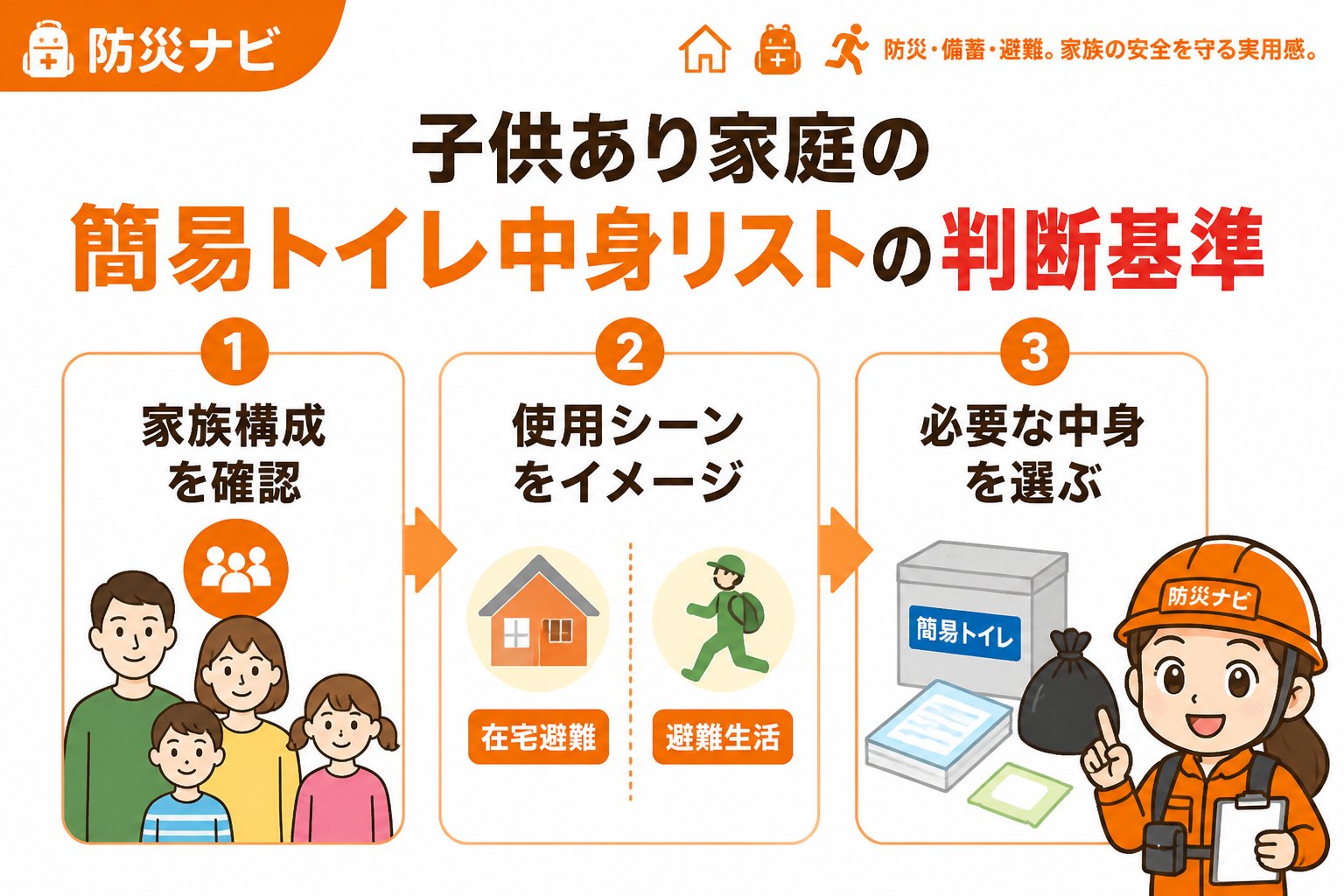 防災グッズ 子供あり家庭の簡易トイレ中身リストの判断基準