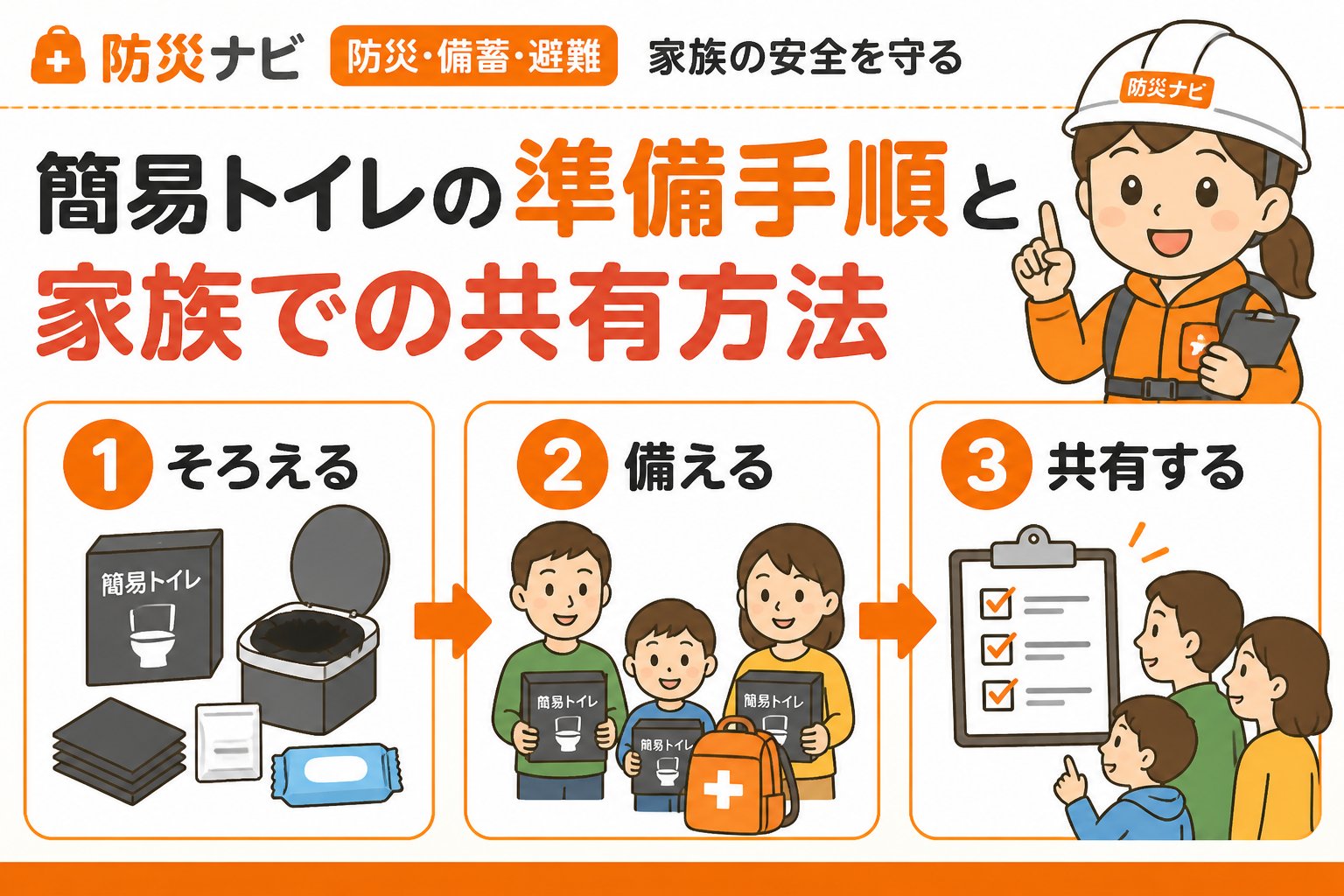 防災グッズ 簡易トイレの準備手順と家族での共有方法
