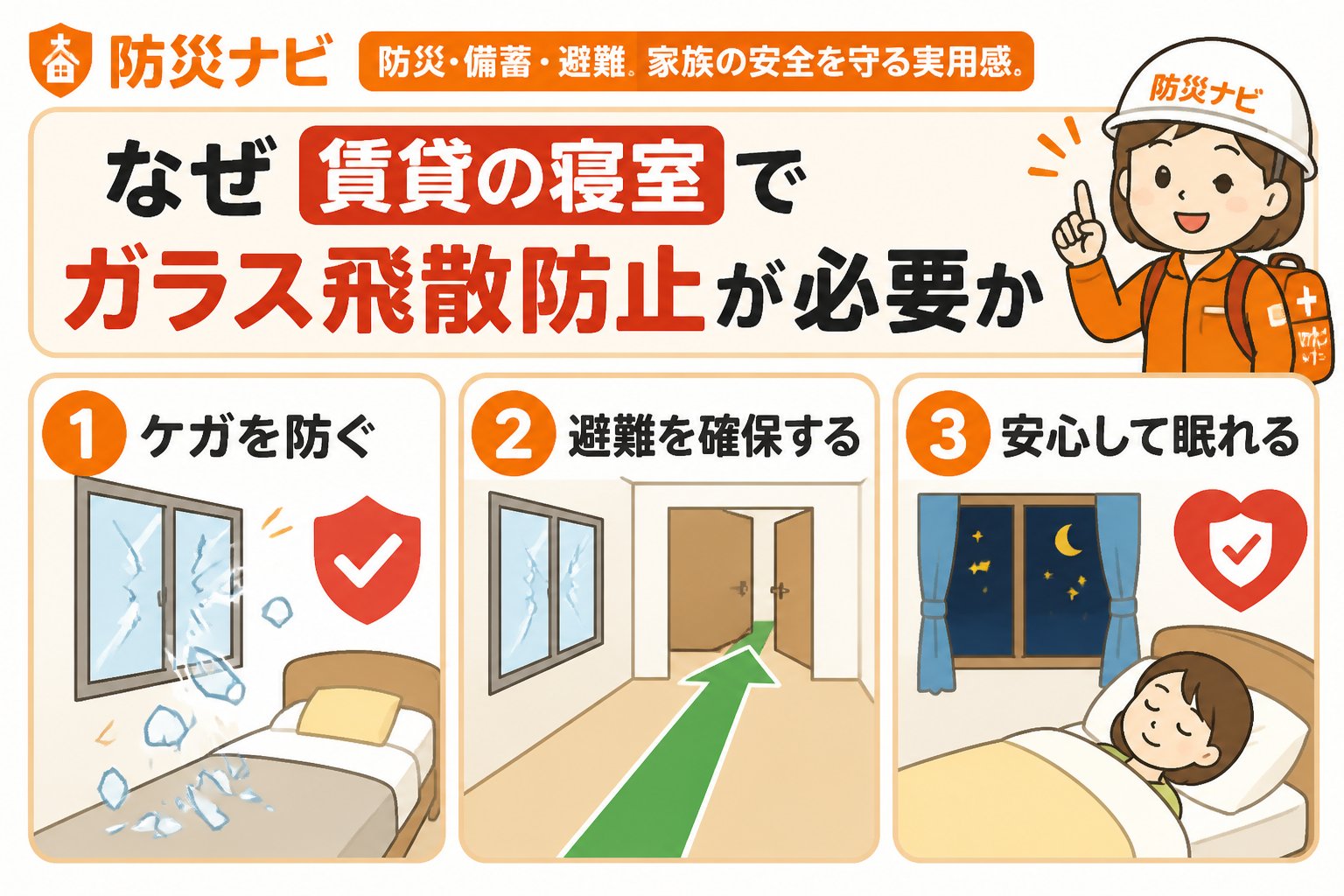 地震対策 なぜ賃貸の寝室でガラス飛散防止が必要か