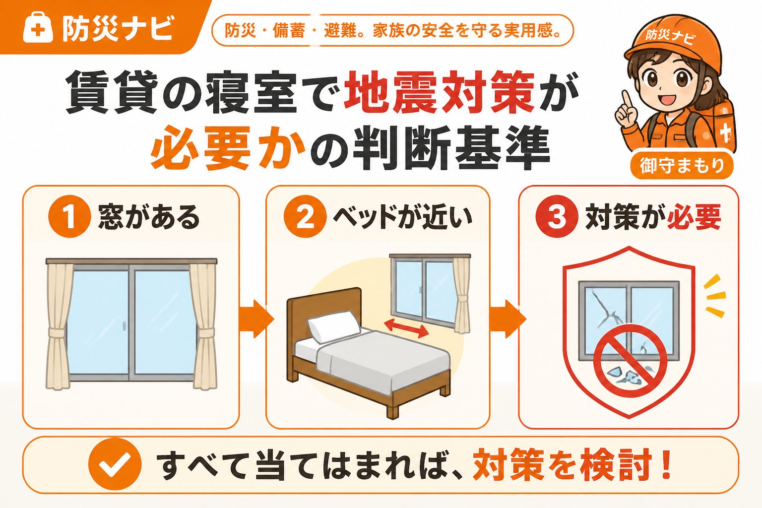 地震対策 賃貸の寝室で地震対策が必要かの判断基準