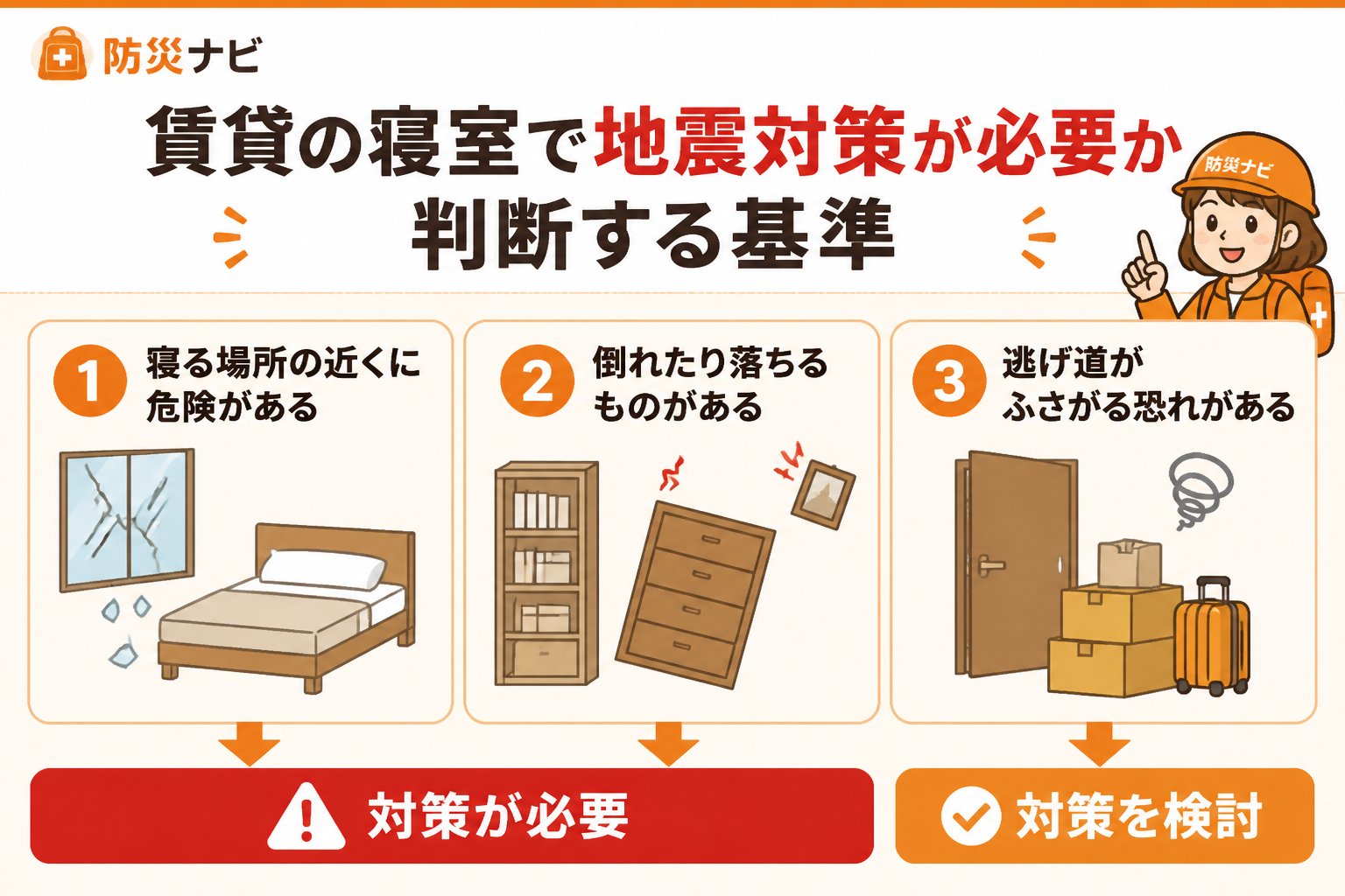 地震対策 賃貸の寝室で地震対策が必要か判断する基準