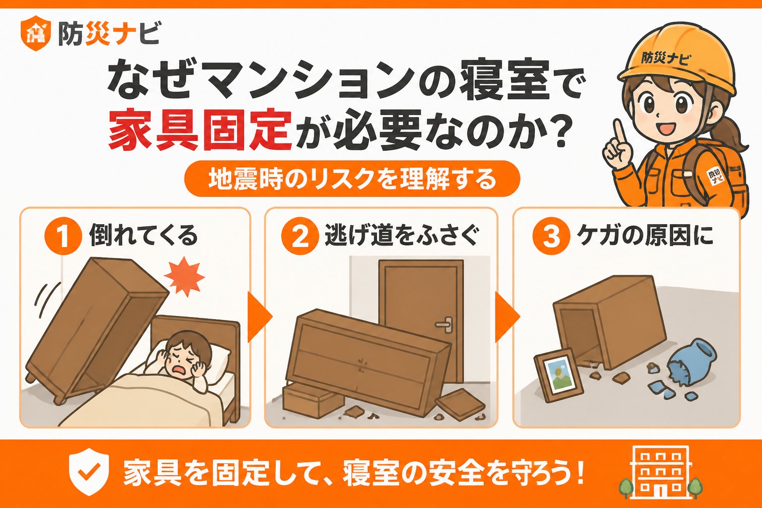 地震対策 なぜマンションの寝室で家具固定が必要なのか？地震時のリスクを理解する