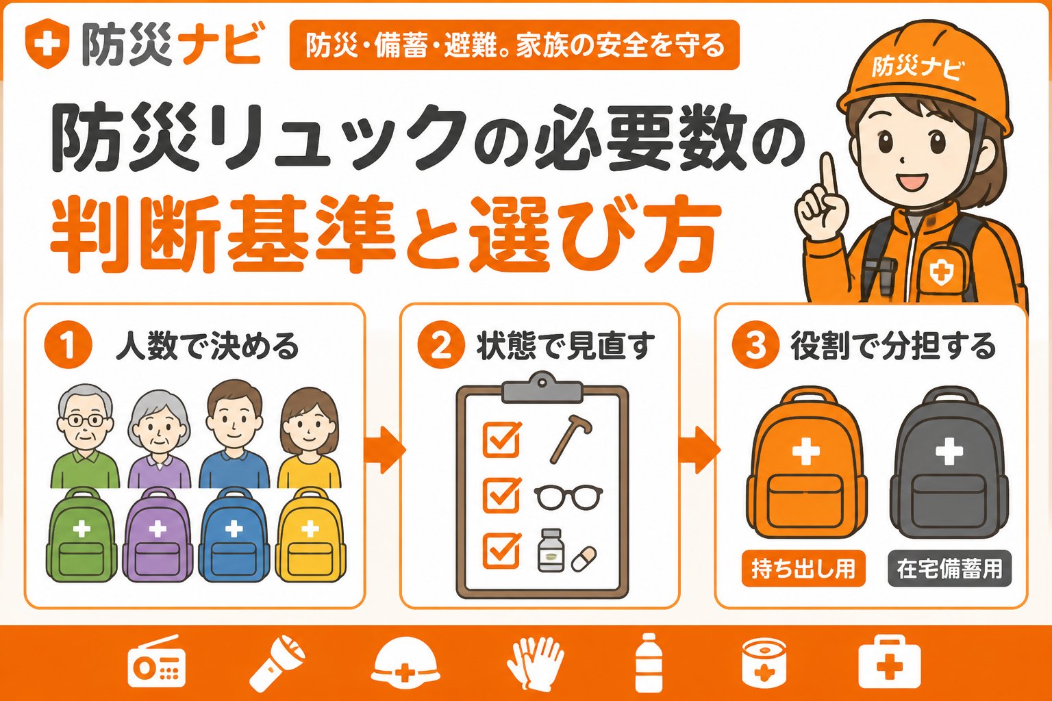 防災グッズ 防災リュック高齢者家族必要数の判断基準と選び方