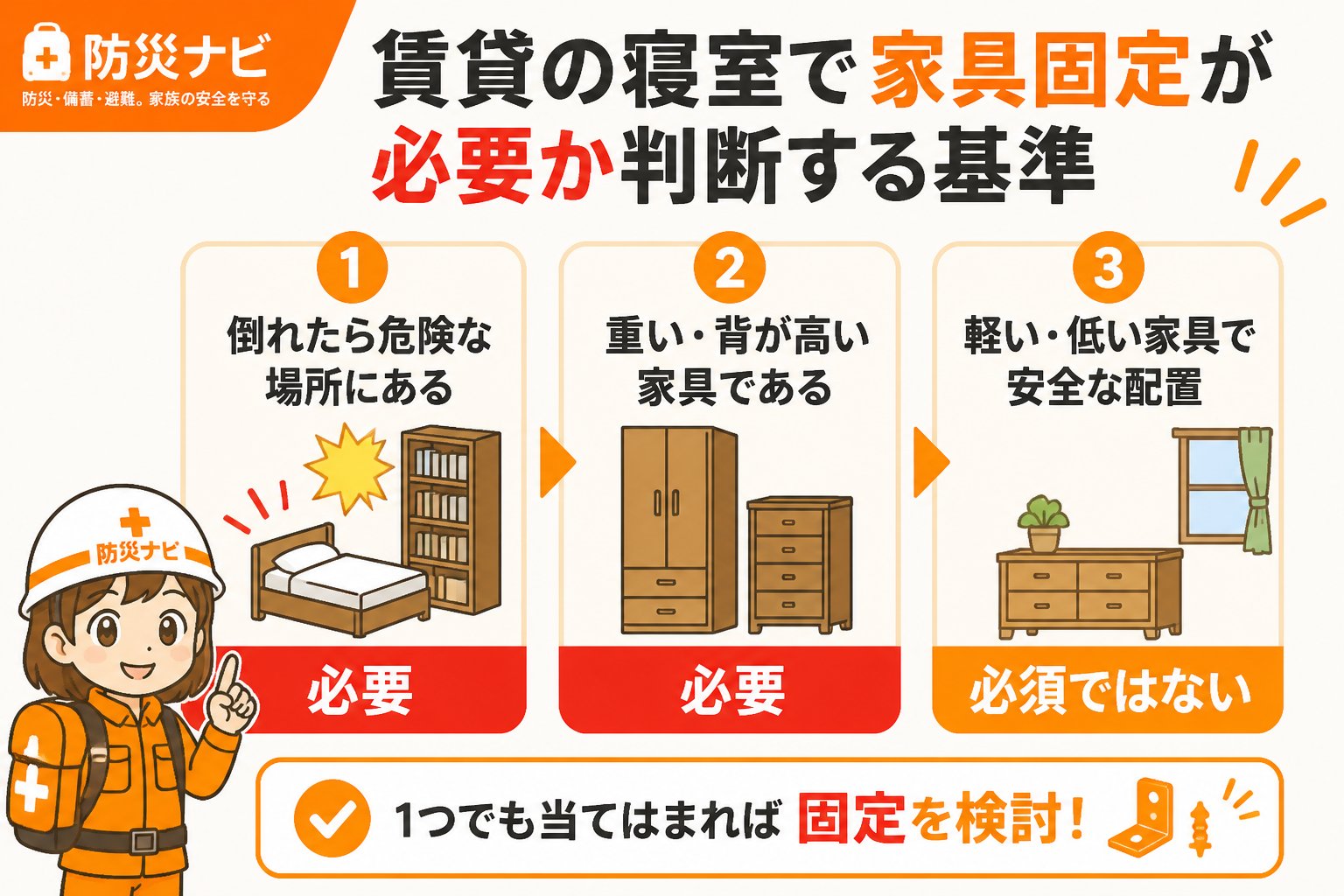 地震対策 賃貸の寝室で家具固定が必要か判断する基準