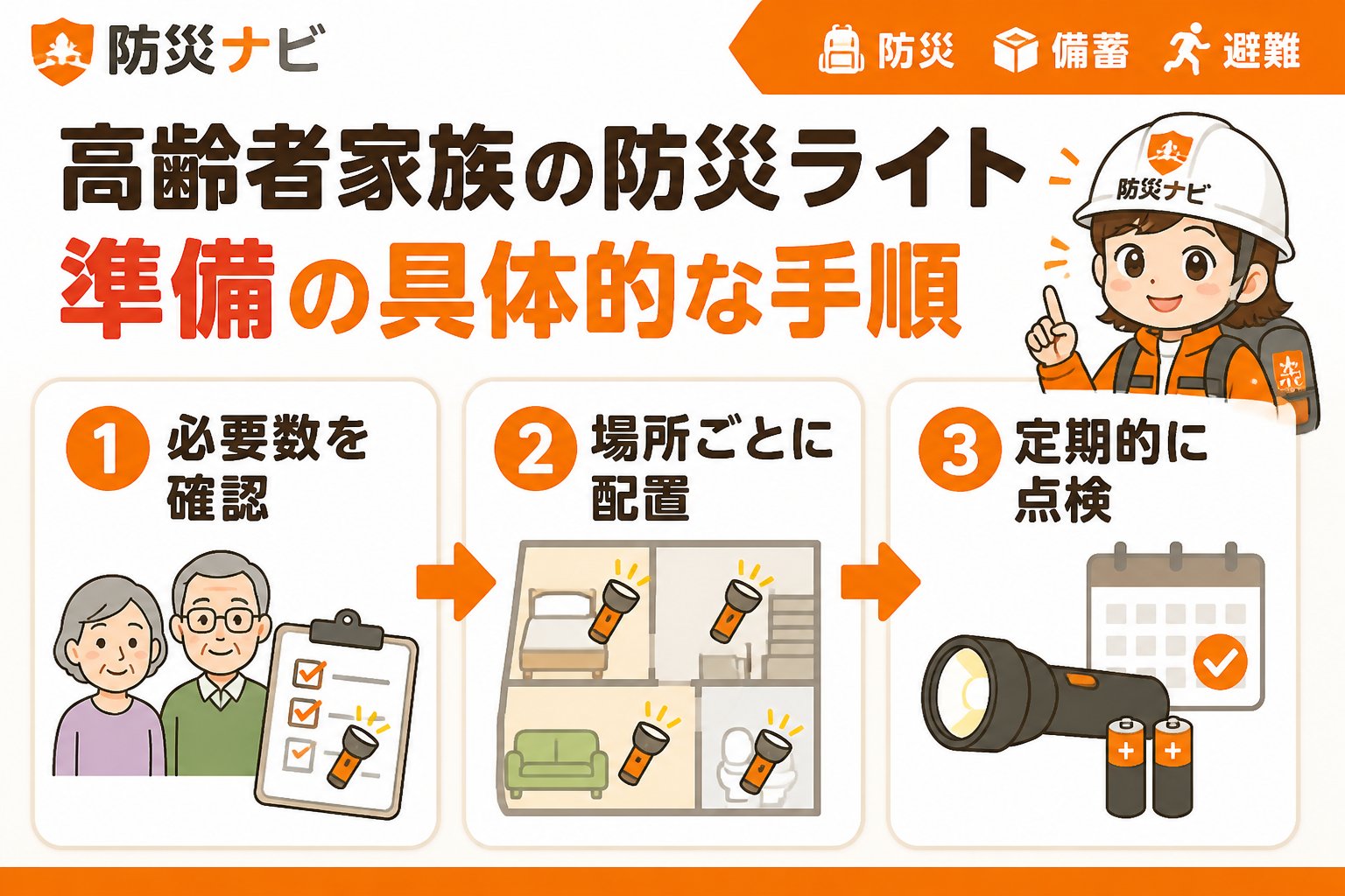 防災グッズ 高齢者家族の防災ライト準備の具体的な手順