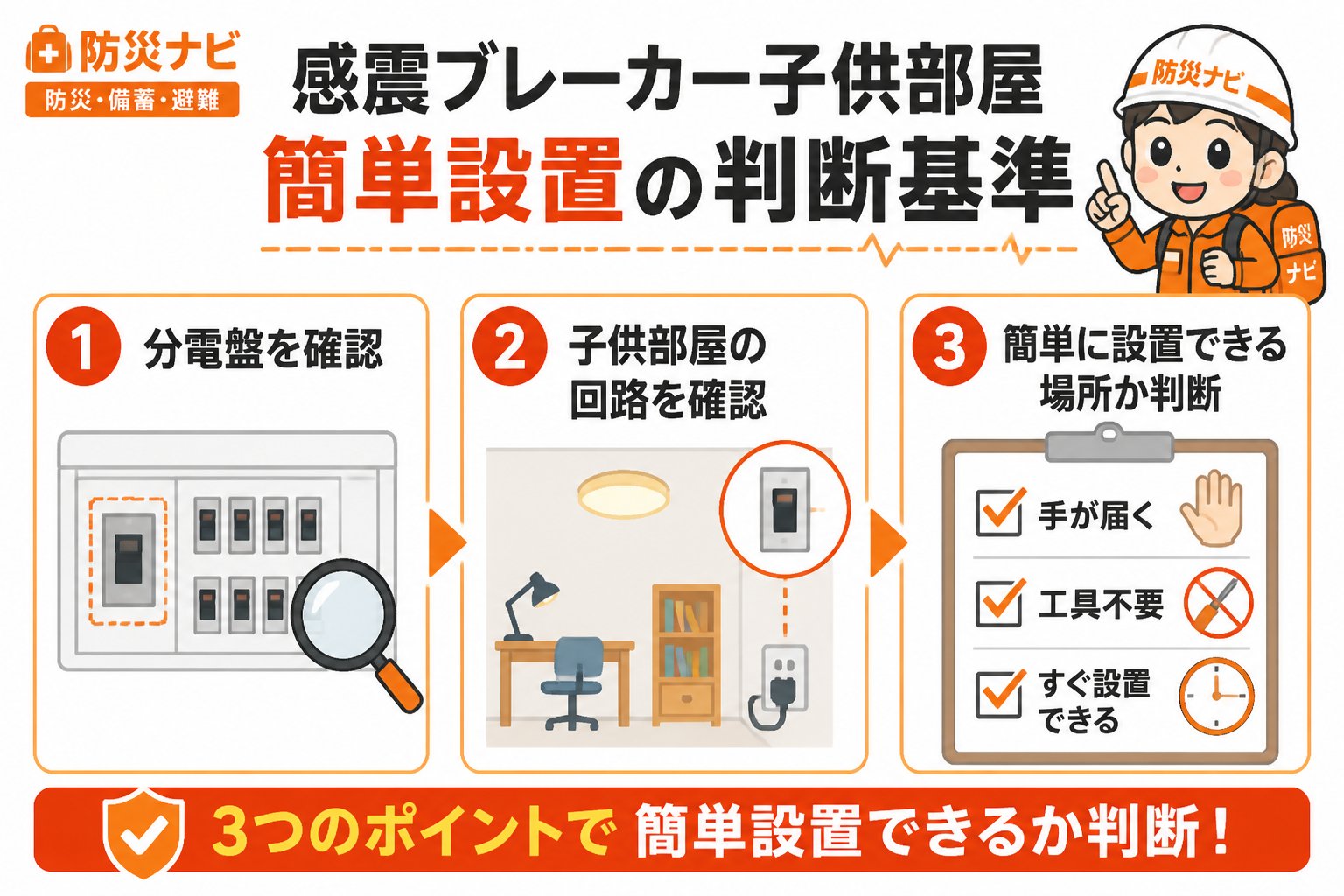 地震対策 感震ブレーカー子供部屋簡単設置の判断基準