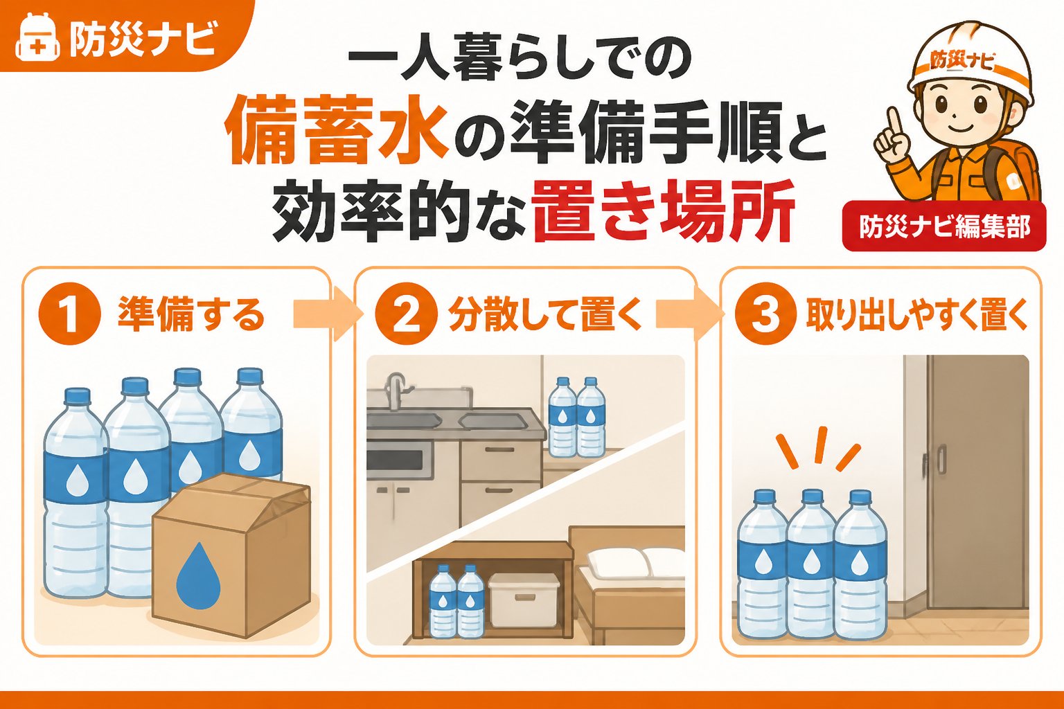 備蓄 一人暮らしでの備蓄水の準備手順と効率的な置き場所