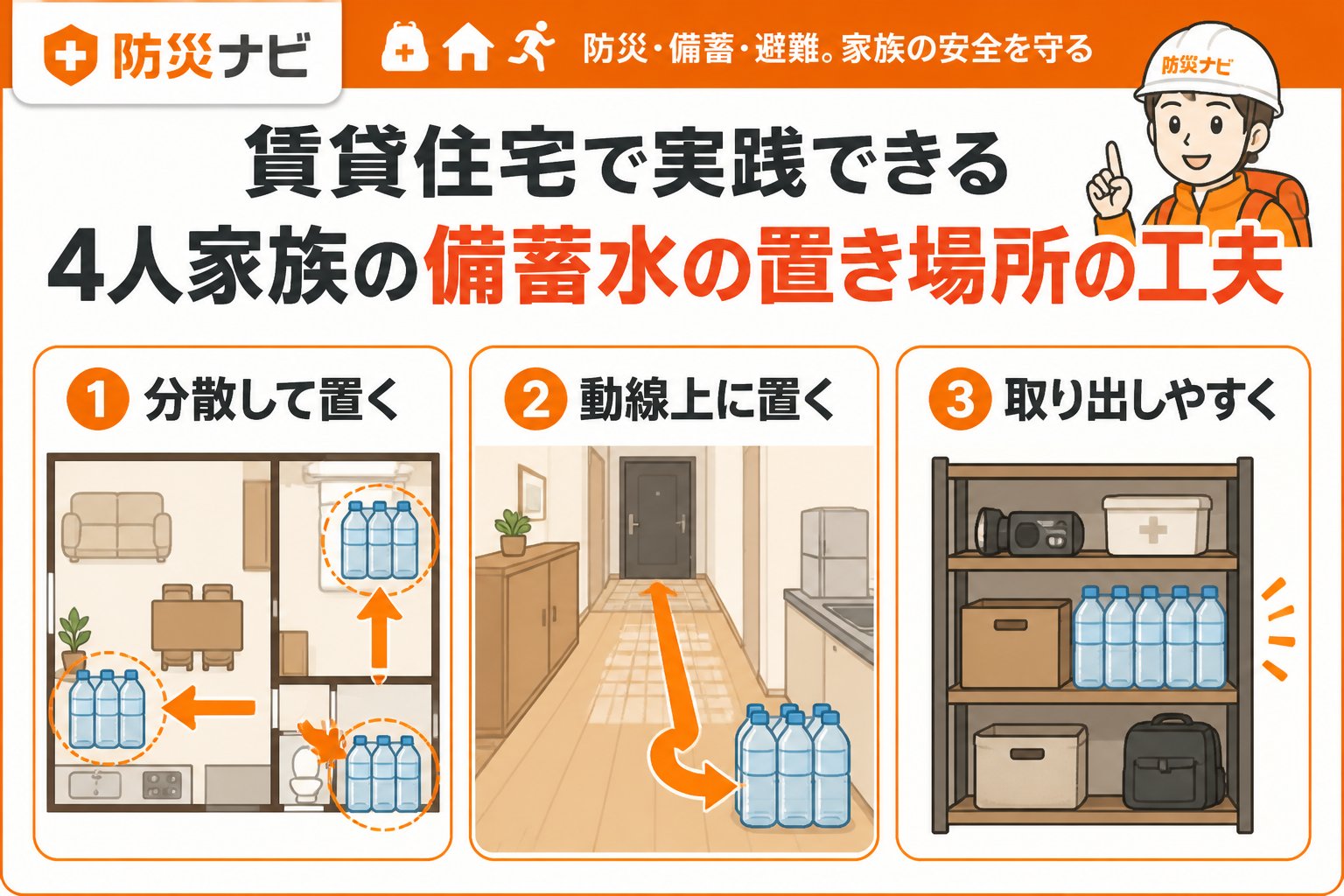 備蓄 賃貸住宅で実践できる4人家族の備蓄水の置き場所の工夫