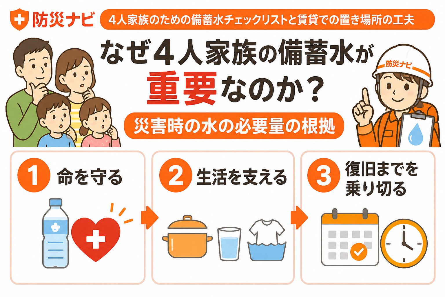 備蓄 なぜ4人家族の備蓄水が重要なのか?災害時の水の必要量の根拠